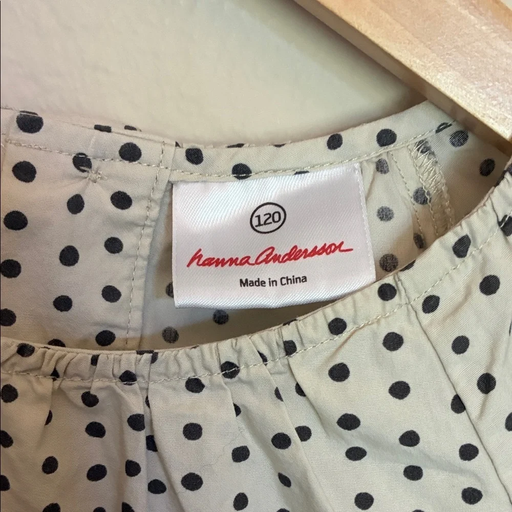 Hanna Andersson Girls Size 120 Cream & Black Polka Dot Dress